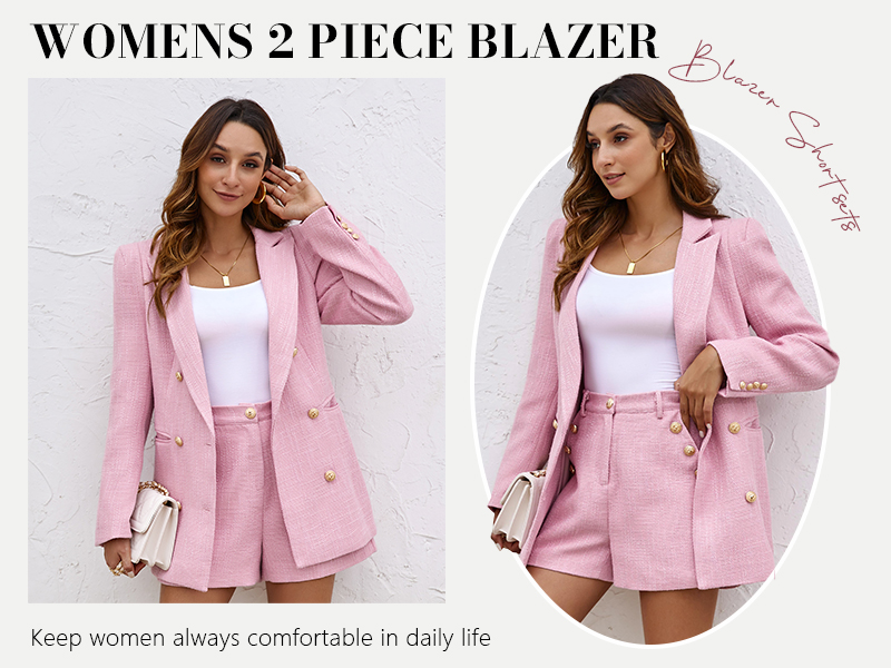 Amazon.com: Cicy Bell Womens 2 Piece Tweed Blazer Shorts Sets Long